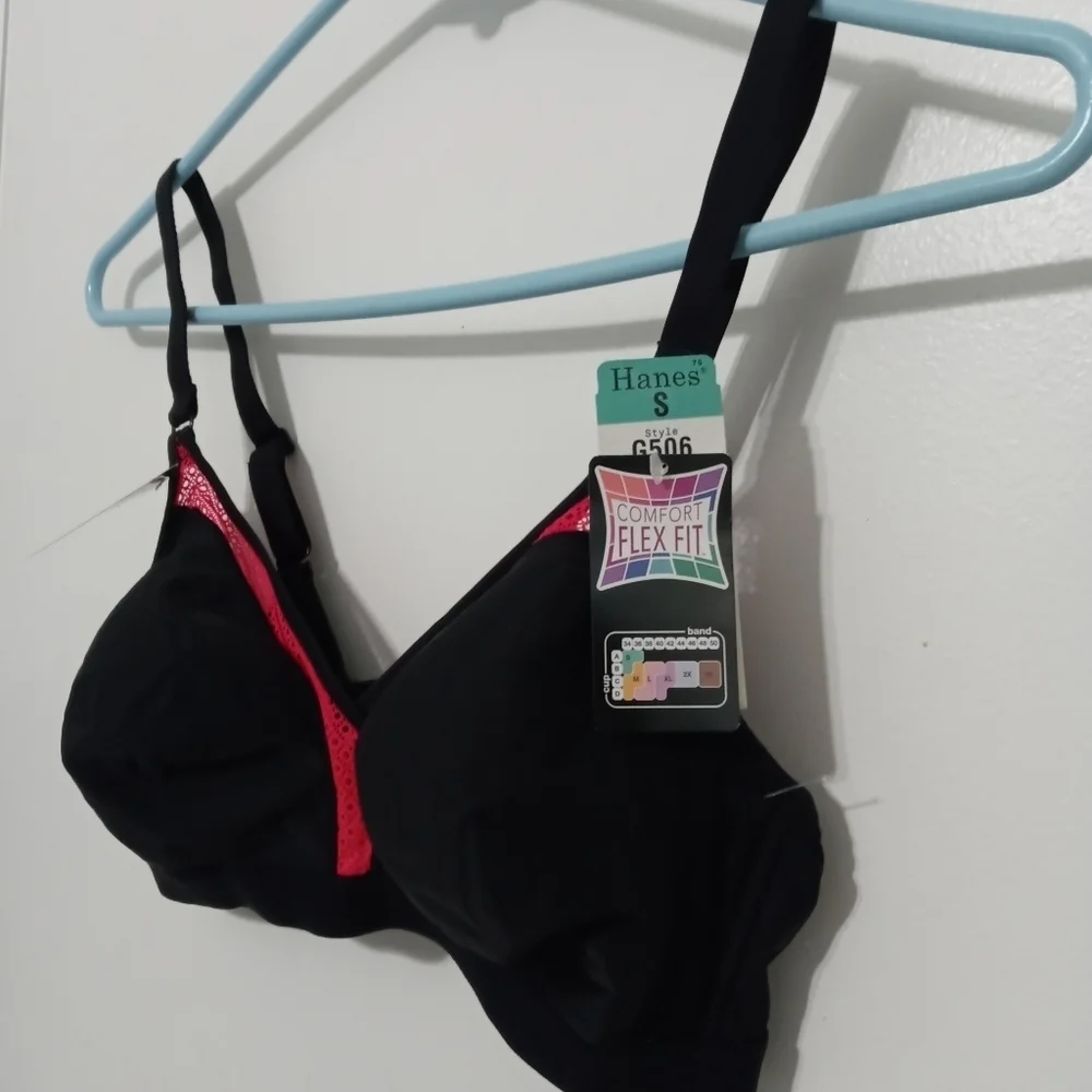 Hanes Flex Fit Comfort Moisture Wicking Black Pink Bra St Small G506